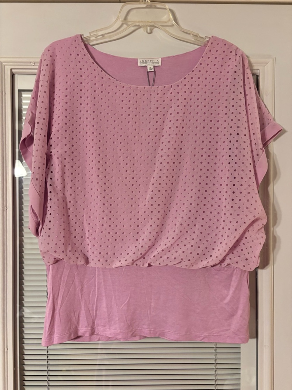 Joseph Lavender Eyelet Overlay Short Sleeve Top